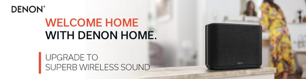 Denon home audio advertisement banner for upgrade to new wireless Hi-Fi audio