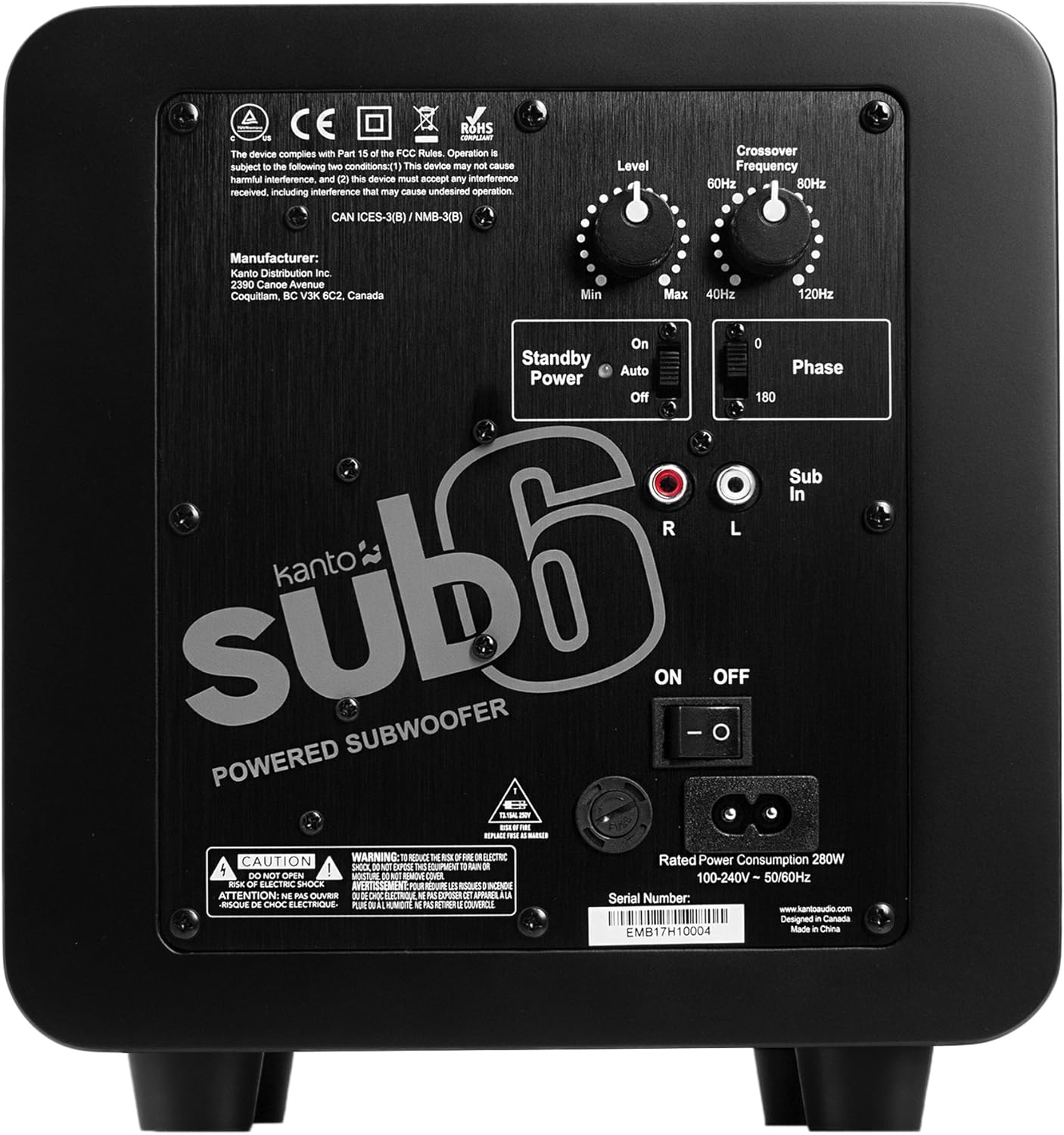 Kanto Sub6 Subwoofer in black back panel