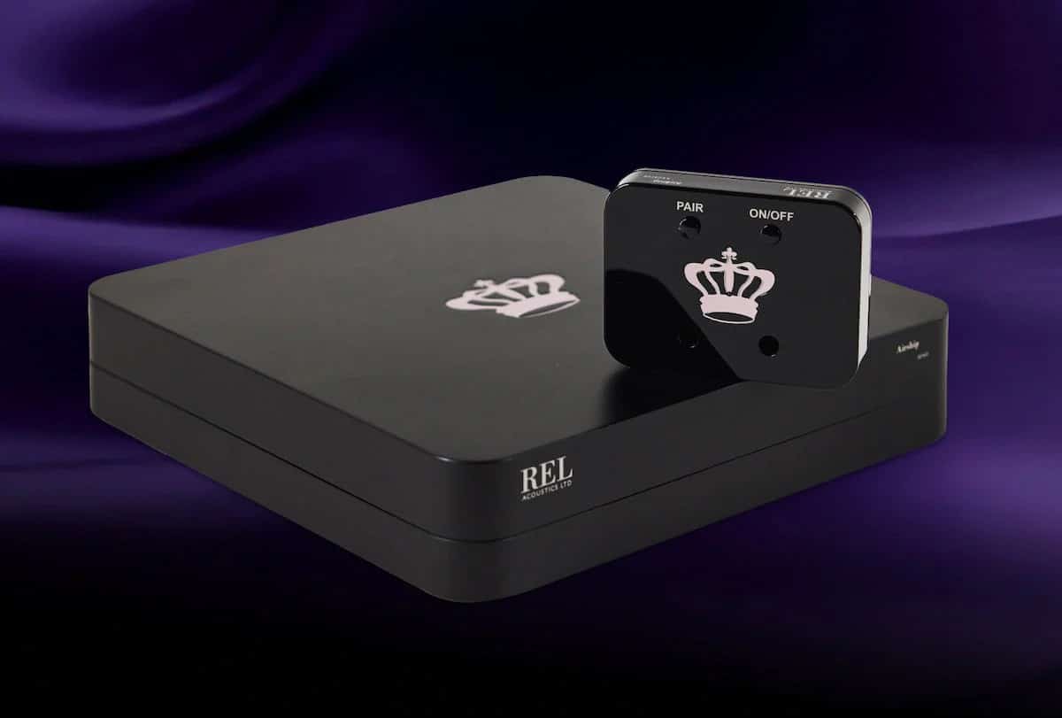 REL Acoustics Airship Direct Wireless Transmitter purple backdrop