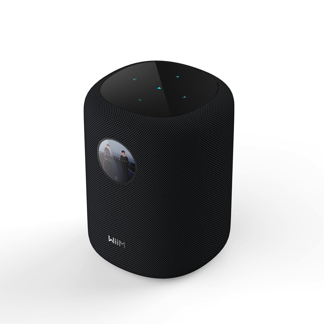 WiiM Sound Wireless Speaker in black with circular display screen