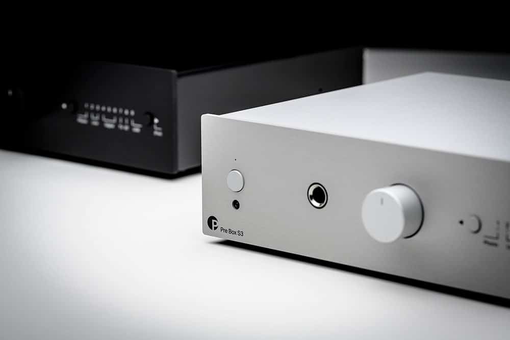 Project Pre Box S3 Pre Amplifier on shelf in black and silver
