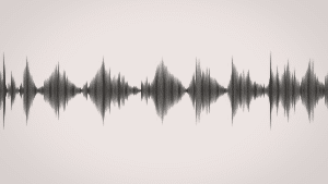 An illustration of black soundwaves on a white and grey background